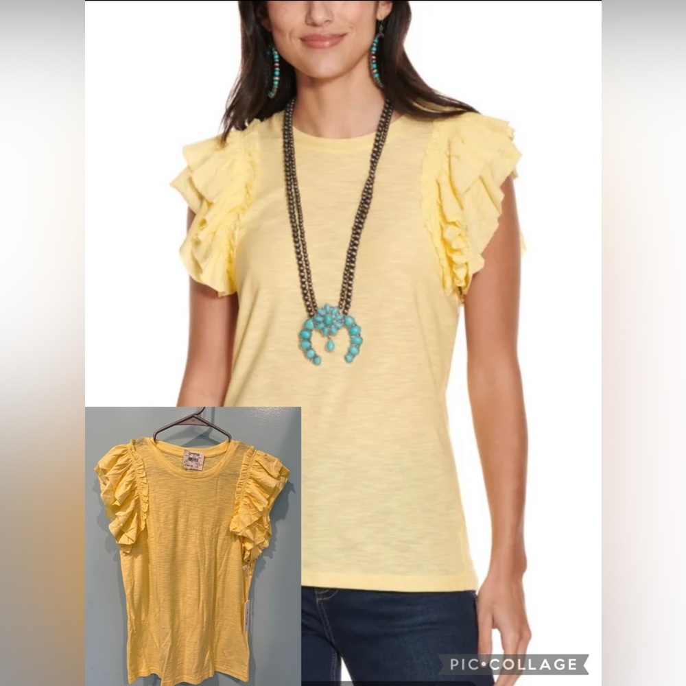 NWT Yellow Ruffle Sleeve Tank Top